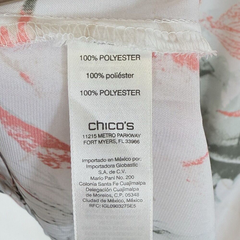 Chico's Top Women 0 Small Peach Green White Floral Coastal Flowy Sheer Shirt - Picture 7 of 7